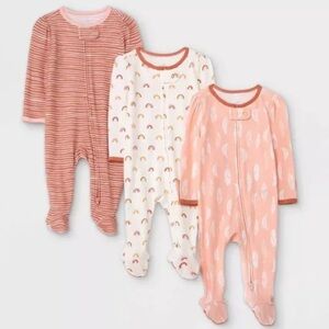 Cloud Island 0-3 Month Baby Pink and White Footed Cotton Onesie Bundle